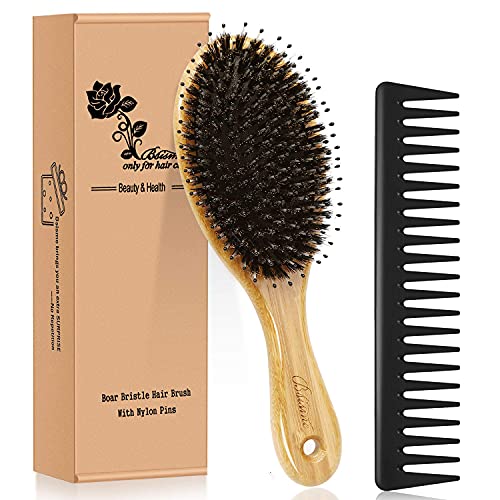 Hair Brush Comb Set Boar Bristle Hairbrush for Curly Thick Long Fine Dry Wet ...