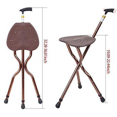 Folding Walking Cane Seat Sturdy Adjustable Height with LED Light Cushion for...