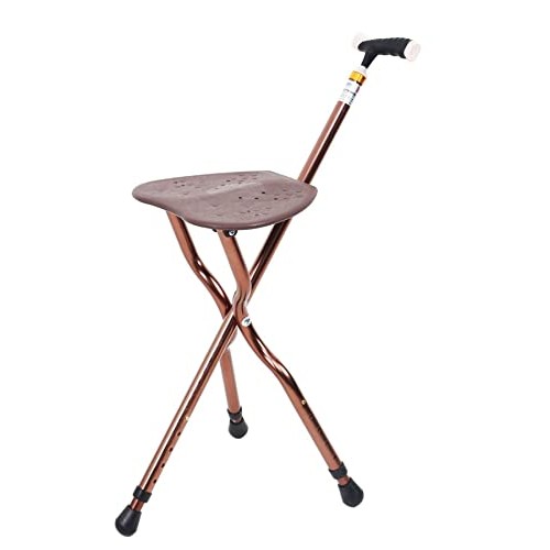 Folding Walking Cane Seat Sturdy Adjustable Height with LED Light Cushion for...