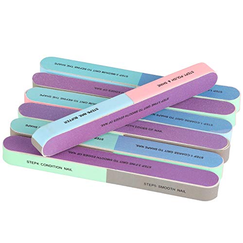 12 Pieces 7 Way Nail File and Buffer Block Professional Nail Buffering Files ...