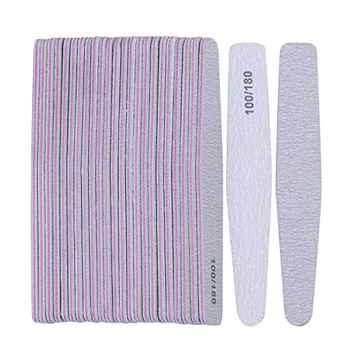 25 Count Nail Files for Acrylic Nails 100/180 Grit Reusable Fingernail File D...