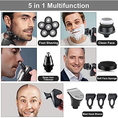 Electric Razor for Men, 5-in-1 Head Shavers for Bald Men Wet and Dry, Mens Gr...