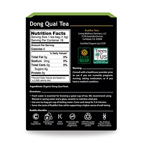 Buddha Teas Organic Dong Quai Tea - OU Kosher, USDA Organic, CCOF Organic, 18...