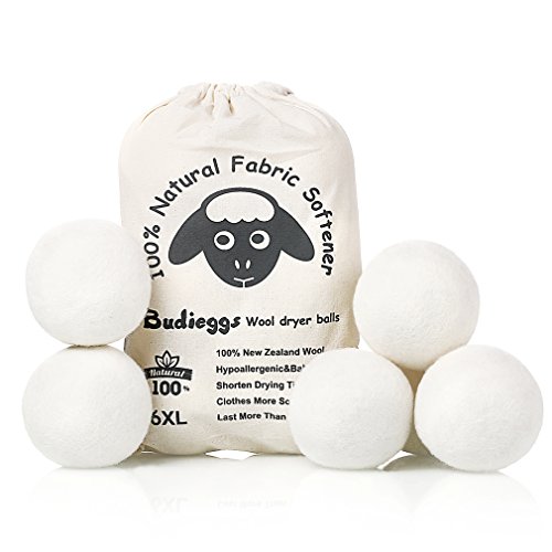 Budieggs Wool Dryer Balls Organic XL 6-Pack, 100% New Zealand Chemical Free F...