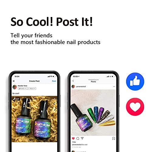 BURANO Nail Art Foil Glue Gel, 15ML 2 Bottles with 60PCS Foils Sticker, Nails...