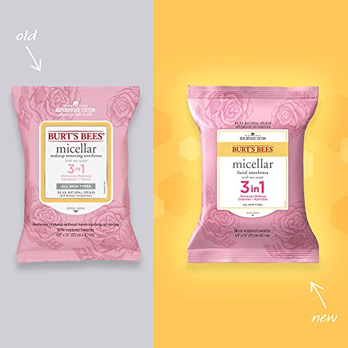 Burt's Bees 3 In 1 Micellar Facial Cleanser Towelettes and Makeup Remover Wip...