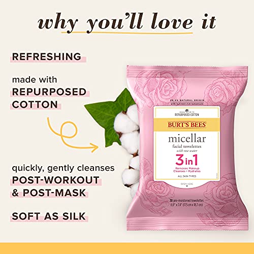 Burt's Bees 3 In 1 Micellar Facial Cleanser Towelettes and Makeup Remover Wip...