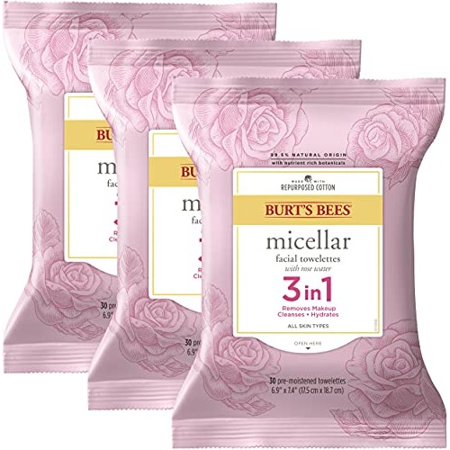 Burt's Bees 3 In 1 Micellar Facial Cleanser Towelettes and Makeup Remover Wip...