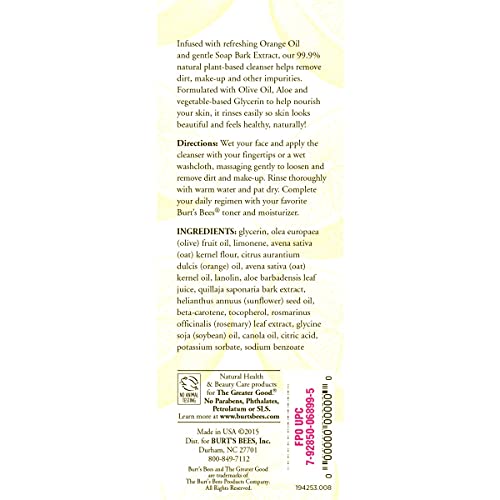 Burt's Bees Orange Essence Facial Cleanser, Sulfate-Free Face Wash, 4.3 Oz (P...