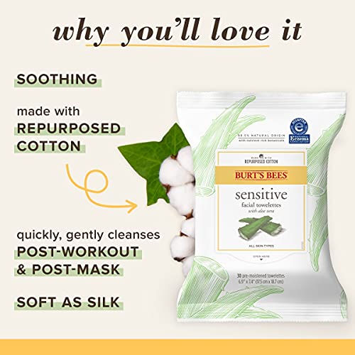 Burt's Bees Sensitive Facial Cleansing Towelettes with Cotton Extract for Sen...