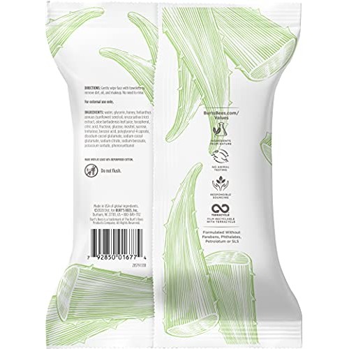 Burt's Bees Sensitive Facial Cleansing Towelettes with Cotton Extract for Sen...
