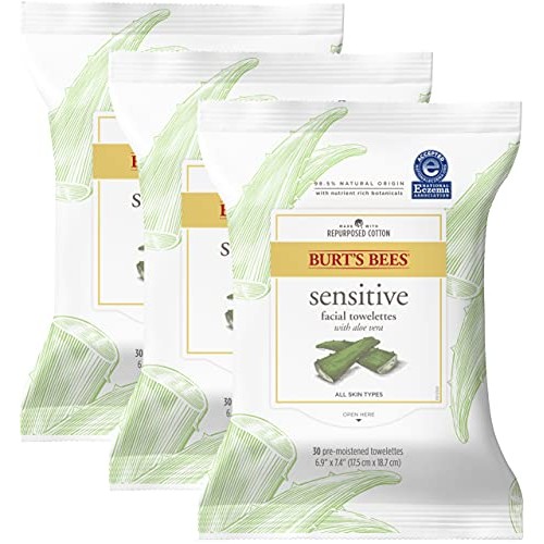 Burt's Bees Sensitive Facial Cleansing Towelettes with Cotton Extract for Sen...