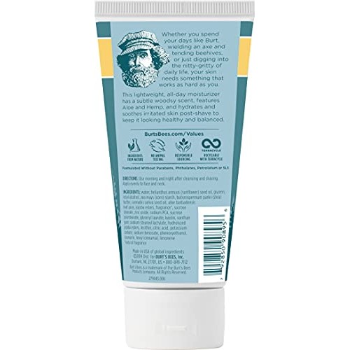 Burt's Bees Soothing Moisturizer + After Shave with Aloe & Hemp for Men, Whit...