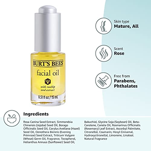 Face Oil, Burt's Bees Hydrating & Anti-Aging Facial Care, 0.51 Ounce (Packagi...