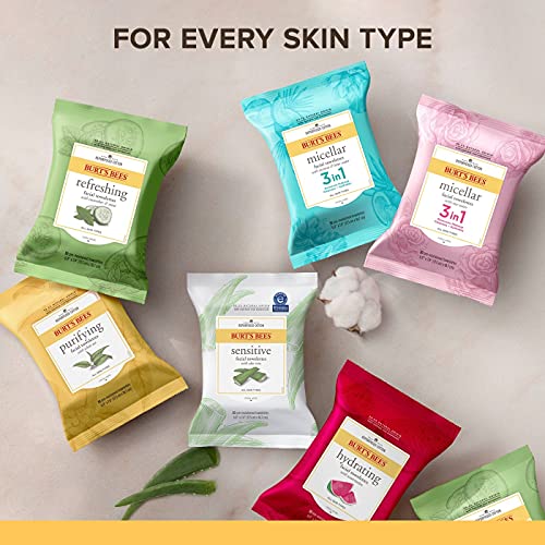 Face Wipes, Burt's Bees Facial Cleansing, Makeup Remover Towelettes, 3 in 1 H...