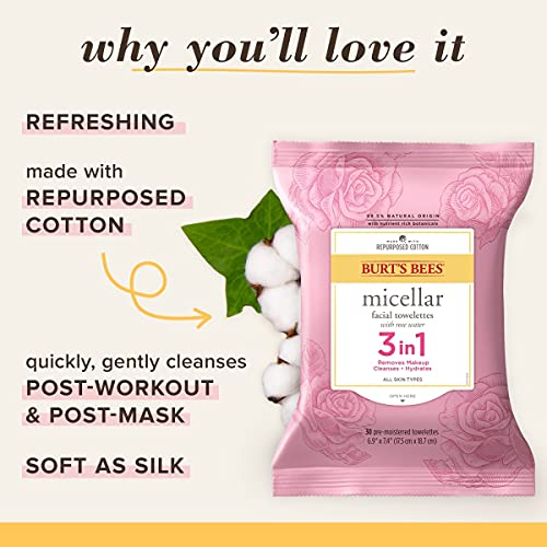 Face Wipes, Burt's Bees Facial Cleansing, Makeup Remover Towelettes with Rose...