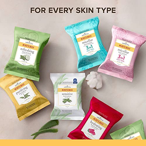 Face Wipes, Burt's Bees Facial Cleansing, Makeup Remover Towelettes with Rose...
