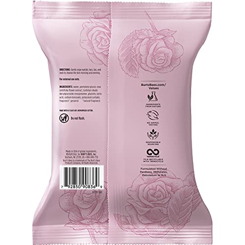 Face Wipes, Burt's Bees Facial Cleansing, Makeup Remover Towelettes with Rose...