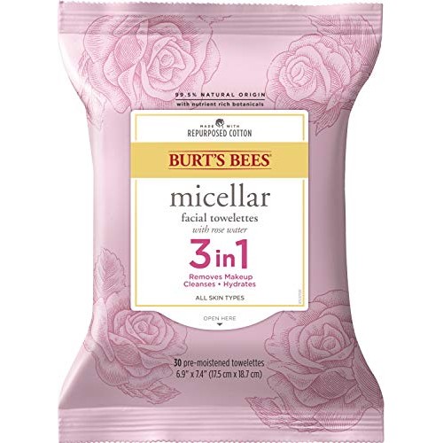 Face Wipes, Burt's Bees Facial Cleansing, Makeup Remover Towelettes with Rose...