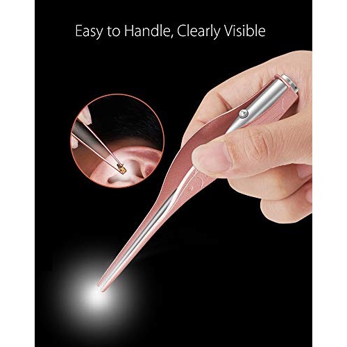 Earwax Spoon Digger & Ear Tweezers with LED Light, Ear Wax Removal Tool for K...