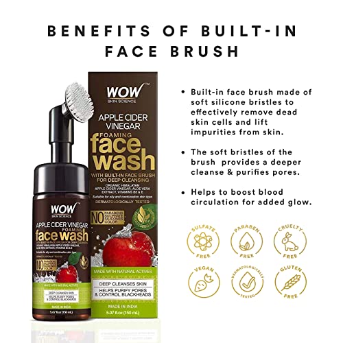 WOW Skin Science Apple Cider Vinegar Foam Exfoliating Face Wash & Brush - Fac...