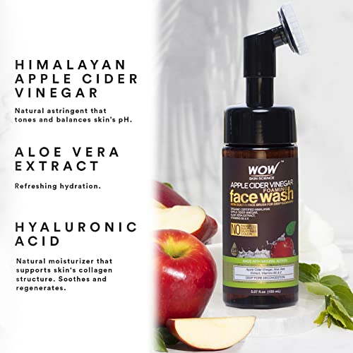 WOW Skin Science Apple Cider Vinegar Foam Exfoliating Face Wash & Brush - Fac...