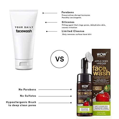 WOW Skin Science Apple Cider Vinegar Foam Exfoliating Face Wash & Brush - Fac...