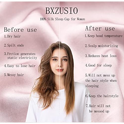 BXZUSIO 100% Mulberry Silk Bonnet for Sleeping Hair Care Night Silk Sleep Cap...