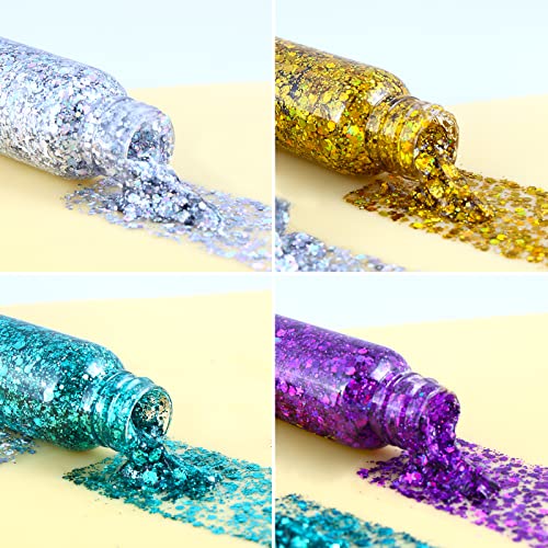 Body Glitter Gel Mermaid Sequins 4 Colors Sequins Chunky Glitter Gel Colorful...