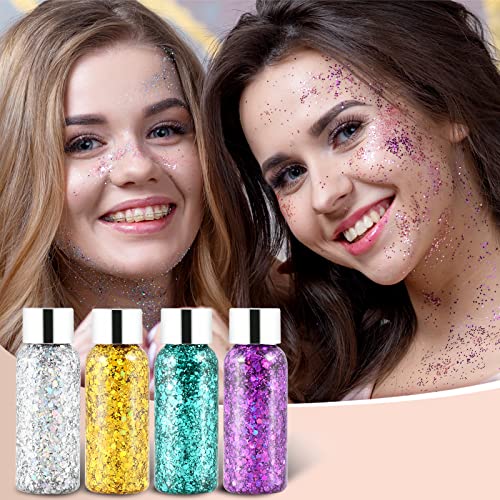 Body Glitter Gel Mermaid Sequins 4 Colors Sequins Chunky Glitter Gel Colorful...