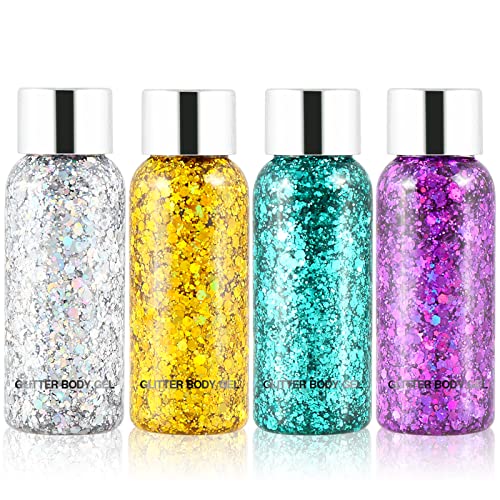 Body Glitter Gel Mermaid Sequins 4 Colors Sequins Chunky Glitter Gel Colorful...