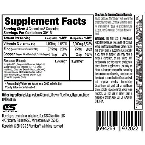 Immune Support Formula (H Rescue Discreet) Immune Support Supplement L Lysine...