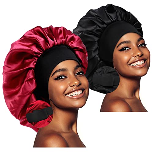 2PCS Large Satin Bonnet,Silk Bonnet for Curly Hair,Big Sleep Cap,Jumbo Bonnet...
