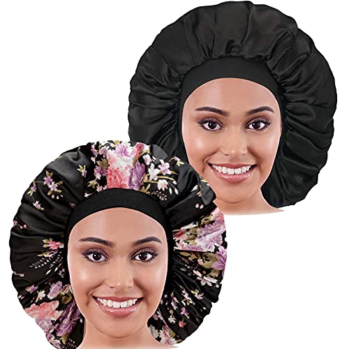 2PCS Large Satin Bonnet,Silk Bonnet With Elastic Soft Band, Big Bonnet For Wo...