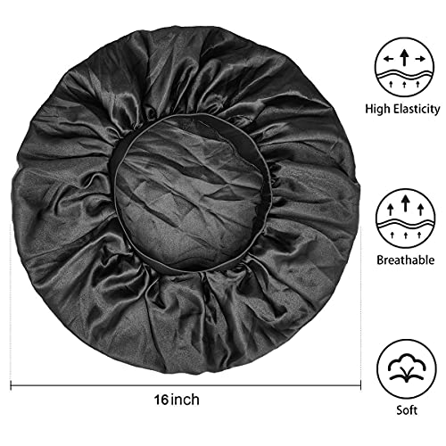 Large Satin Bonnet,2PCS Big Hair Bonnet For Women Hair Care Soft Wide Elastic...