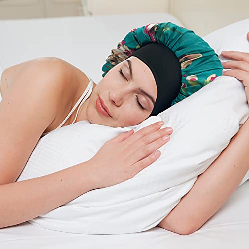 Large Satin Bonnet,2PCS Big Hair Bonnet For Women Hair Care Soft Wide Elastic...