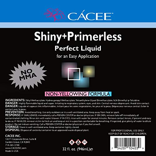 No Primer Acrylic Nail Liquid Monomer 32 oz, Shiny + Primerless Professional ...