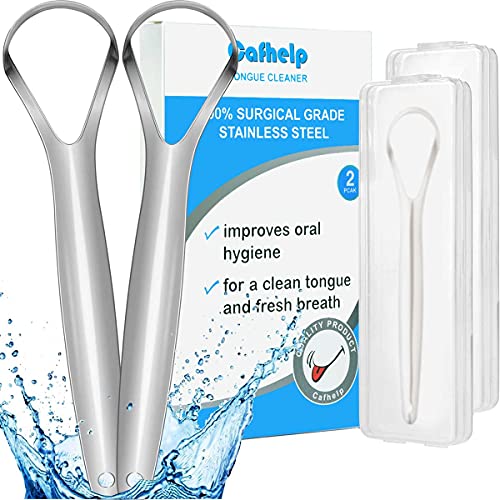 Cafhelp 2-Pack Tongue Scraper, 100% Useful Surgical Stainless Steel Tongue Cl...