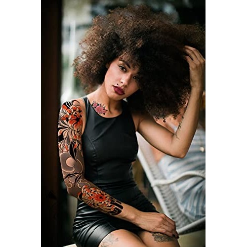 Temporary Sleeve Tattoo for Women ,Full Arm Leg Temporary Tattoo Flowers Long...