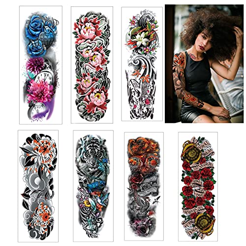 Temporary Sleeve Tattoo for Women ,Full Arm Leg Temporary Tattoo Flowers Long...