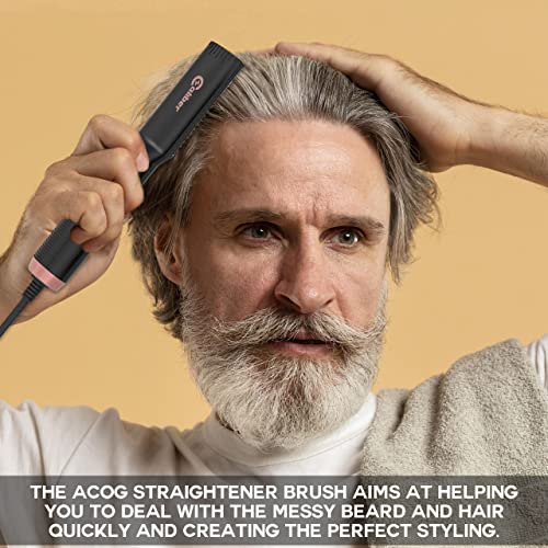 Caliber Pro 3 In 1 ACOG Beard Straightener Brush - Heated Electric Beard Comb...