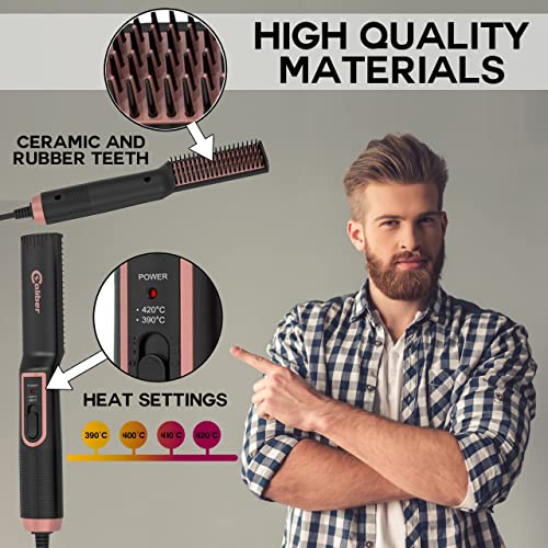 Caliber Pro 3 In 1 ACOG Beard Straightener Brush - Heated Electric Beard Comb...