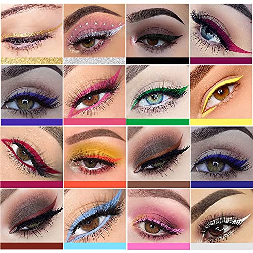 16 Color Matte Liquid Eyeliner Set,Glitter Gold Silver Eye Liners Waterproof ...