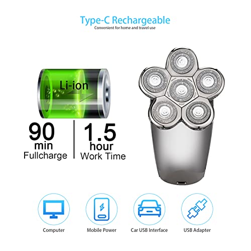 Head Shaver for Men, 5-in-1 6D Blade Mens Electric Razor LED Cordless Recharg...