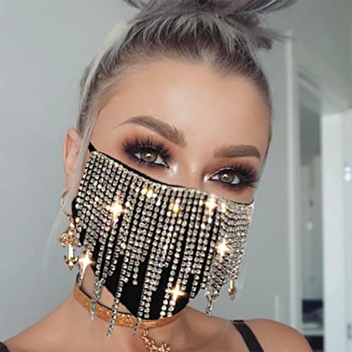 Campsis Sparkly Rhinestone Face Mask Bling Crystal Mask Masquerade Face Cover...