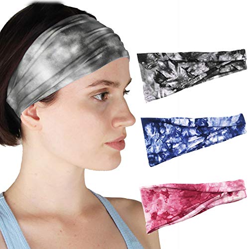 Campsis Yoga Headbands Black Tie Dye Head Scarf Elastic Sport Head Wraps for ...