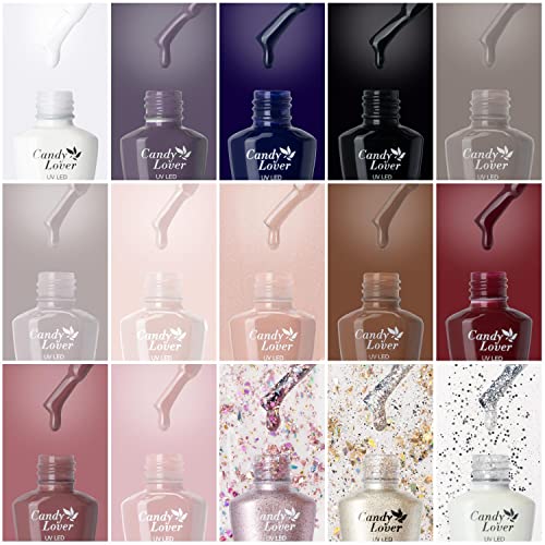 Candy Lover Gel Nail Polish Kit with 36W Lamp - 15 Classic Pastel Nude Colors...