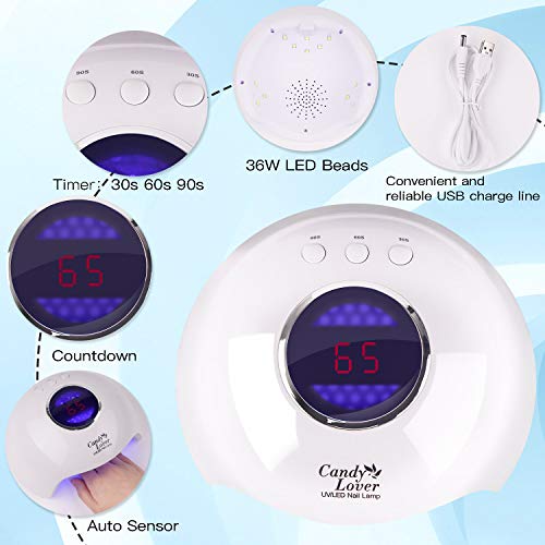 Candy Lover Gel Nail Polish Kit with 36W Lamp - 15 Classic Pastel Nude Colors...