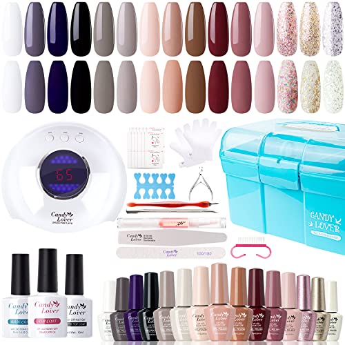 Candy Lover Gel Nail Polish Kit with 36W Lamp - 15 Classic Pastel Nude Colors...