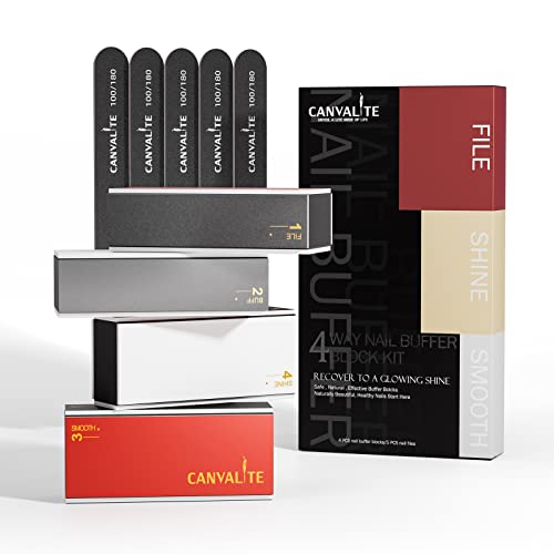 Canvalite Nail Files and Buffers, All in One 4 Way Nail Buffer Block That Sha...